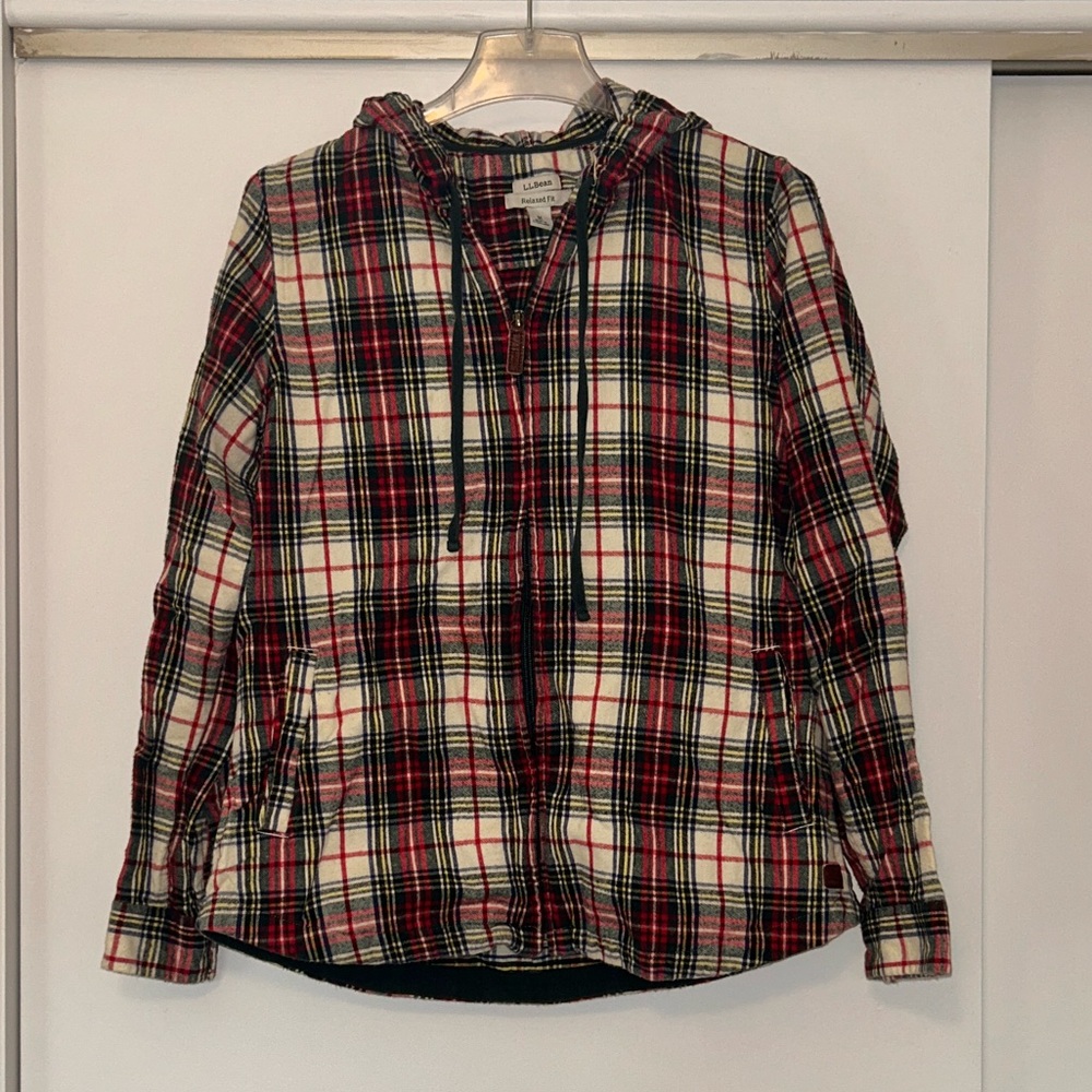 L.L. Bean Multicolor Plaid Flannel Shirt Relaxed Fit Hoodie